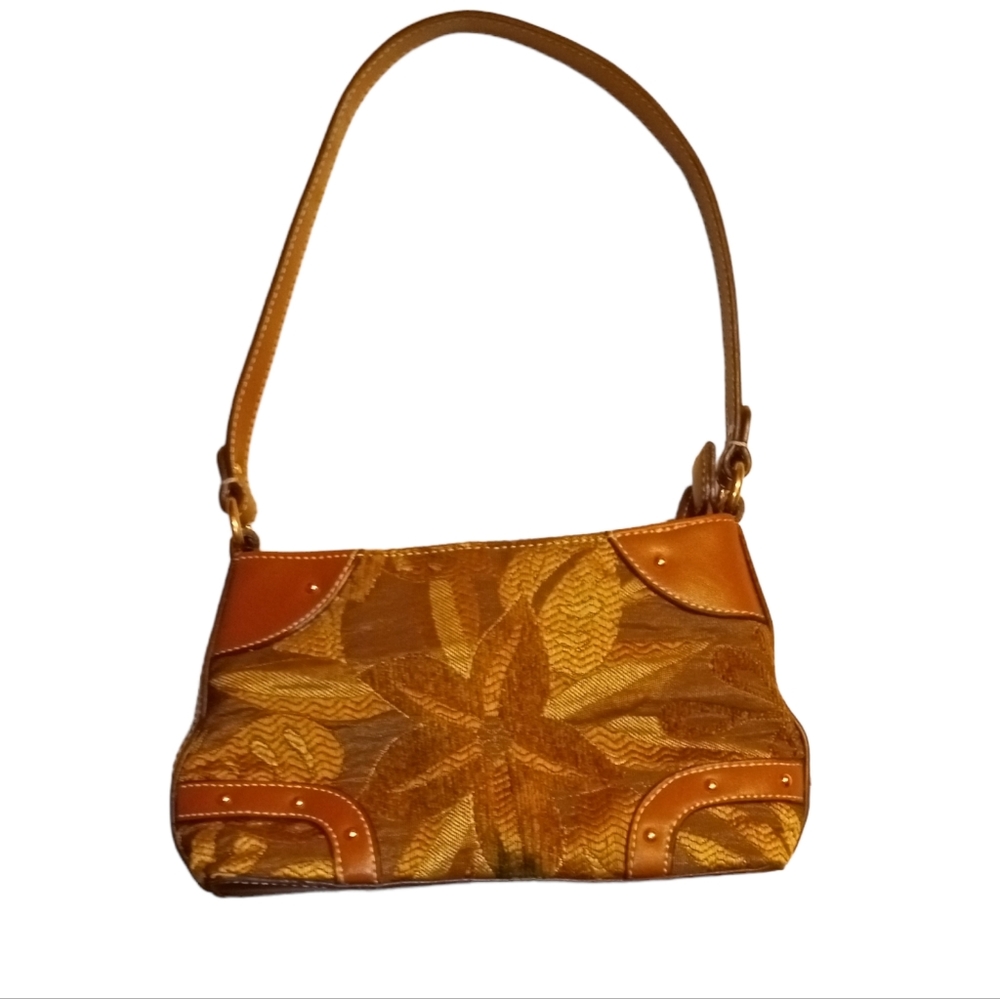 Etienne Aigner Vintage Tan and Golden Bronze Leafy Hobo Shoulder Purse